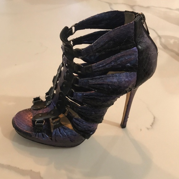Jimmy Choo Purple Iridescent Ember Snakeskin Heels - Picture 3 of 9